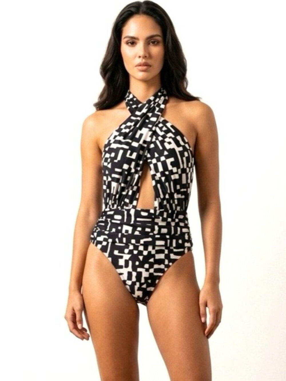 NWT Banana Republic Twisted-Knot Swimsuit Size Medium In Black Print
